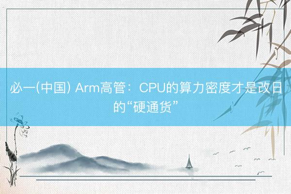 必一(中国) Arm高管：CPU的算力密度才是改日的“硬通货