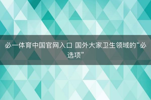 必一体育中国官网入口 国外大家卫生领域的“必选项”